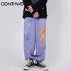 Gonthwid Harem Sweatpants Streetwear Bordado Manta Dos Desenhos Animados Urso Baggy Basculadores Suor Calças Hip Haujuku Calças Casuais C0315