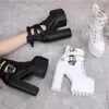 Stivali Piattaforma Tacco Alto Alla Caviglia Per Le Donne Moda Nero Bianco Scarpe Primavera Autunno In Pelle