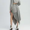 Twotwinstyle jupe à ourlet irrégulier pour femmes taille haute patchwork plissée plus taille lâche une ligne jupes style de mode féminine 210619