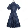 멋진 영원한 우아한 빈티지 폴카 도트 핀 업 플로럴 드레스 캐주얼 여성 플레어 A 라인 스윙 여성 드레스 A130 210309