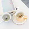Tasses Creative Cartoon Coffee Cup Set With And Plat Relief Animal Mug Girl Office Water Lovely Couple