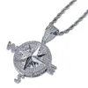 سلاسل Vinregem Hip Hop Rock 925 Sterling Silver Compass شكل خلق Moissanite Gemstone Party Necklace Gine Jewelry GIF310T
