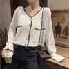 Yedinas Vintage Cardigan Kvinnor Sweater Koreansk Långärmad V Neck Patchwork Coat Short Plus Size Feminino 210527