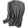 100% merino ull kvinnor v-neck tröja höst vinter varm mjuk stickad pullover femme jumper cashmere 210914