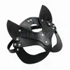 Bondage Kvinna Svart Mask PU Läder Fashion Cat Party Costume Acting Props