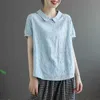 夏の女性シンプルな美術のレトロ人形襟半袖Tシャツ緩い薄いカジュアルな中空トップ無料210527