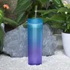 Mixed Double Wall 16oz Acrylic Skinny Tumblers with Straw Lid Reusable Gradient Colored Plastic Water Bottles Portable Ombre Coffee Mug Matte Frosted Drinking Cups