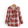 Femmes Retro Preppy Style Rouge Motif rouge Blazer Plaid Blazer Femmes Blazers Femme Veste costume Girls Office Dame