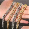 Bracelets de charme Bijoux Marque De Luxe Mode 12mm Ice Out Lien Cubain Femmes Or Bling Strass Bracelet Drop Livraison 2021 KN43W