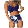 Brasilianischer Bikini, 2-teilig, separates Blumendruck-Set, hohe Taille, Damen-Badeanzug, Shorts, solide Höschen 210712