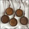 Jewelry Settings Wood Pendant Tray Setting Fit 30Mm Glass Cabochon Neckalce Making Adjustable Wax Thread String Vintage Handmade Necklaces D