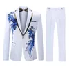 Yunclos EU-storlek Män Applique Suit Party Dress 2 Piecesbowtie) Tuxedos Slim Fit Masculino Luxury Diamond Wedding Party Passit X0909
