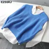 Boy Bahar Sonbahar Pamuk Kazak Yelek Kadın U-Boyun Gevşek Örme Yelek Kadın Rahat Tank Tops Sleevelsweater Kazaklar X0721