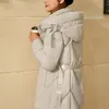 Minimalism Vinter Kvinnor Down Jacket Mode Hooded Solid 90% Vit Anka Bälte Toppar 12040823 210527