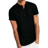 Men Summer T Shirt Casual Short Sleeve Beach Baggy Solid Henley Tops Blouse Tees 210707