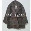 Bella hiver coréen pardessus femmes Vintage laine manteaux lâches femme double boutonnage col rabattu pardessus 211103
