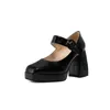 Klänningskor Osunlina Elegant Mary Janes Pumpar Kvinna Plattform Kvadratklackar Rund Toe Buckle Strap Vit Svart Brown Handgjord 2021