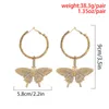 Hoop Huggie Luxury Bar Gold Color Full Crystal Butterfly Pendant örhängen för kvinnor överdriver insekter Stud Party Jewelry Gift