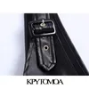 KPYTOMOA femmes mode Faux cuir plissé Mini jupe chasuble Vintage col en V larges bretelles réglables femme jupes Mujer 210309