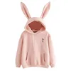 QRWR Automne Hiver Femmes Hoodies Kawaii Oreilles De Lapin Mode Sweat À Capuche Casual Solide Couleur Chaud Sweat Pour 211013