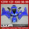 Kit de carrosserie OEM pour YAMAHA YZF-1000 YZF-R1 YZF 1000 CC ALL Blue R 1 1998 1999 2000 2001 Carrosserie 82No.121 YZF R1 1000CC 98-01 YZF1000 YZFR1 98 99 00 01 Carénage de moto