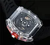 Мужские модные часы Роскошные дизайнерские кварцевые часы Скелет с несколькими часовыми поясами Спортивные наручные часы Силиконовый ремешок Мужской хронограф Clo2503