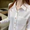 Fall Fashion Button Up Chiffon Shirt Vintage Blouse Women White Lady Long Sleeves Female Loose Street Shirts Plus Size 210601
