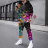 Sonbahar Kış erkek 2 Parça Set Sıcak Sıçrama Mürekkep Baskı Rahat Uzun Kollu Boy Hoodie Kazak Üst + Sweatpant Eşofman Kıyafet X0909