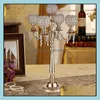 Bougeoirs Décoration de la maison Jardin 10 pièces couleur argent doré 5 bras candélabres en cristal centres de Table chandeliers pour la décoration de fête de mariage