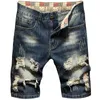 Retro Blue Summer Denim Shorts 2021 Mäns Slim Fit Short Jeans Five-Point Ripped Hole Casual Pants Male Brand Clothing