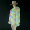 Jesień Zima Kobiety Faux Fur Coat Ciepły Z Długim Rękawem Rainbow Kolor Kurtka Elegancka dama Kobieta Manteau Femme Hiver 211207