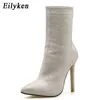 Eilyken Women Ankle Boots Plus Size 35-42 Rhinestones High Heels Shoes Woman Zip Pointed Toe Sexy Motorcycle Boots For Females 210911