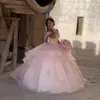 Prinzessin Erröten Rosa Quinceanera Kleid Süße 16 Mädchen Schulterfrei Applique Cupcake Schichten Ballkleider Vestiods De Party Tüll 2022