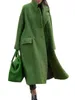 Autumnwinter Long Woolen Coat Solid Color Temperament Beltless Lapel LooseFitting Green 2109096629736