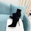 Ayak Bileği Çizmeler Seksi Sonbahar Kadın Çorap Streç Boot Metal Üzerinde Kayma Yüksek Topuklu Sivri Burun Orta Buzağı Stilettos Botines Mujer 2021 Tasarımcı Bayanlar Ayakkabı