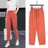 Women Cotton Linen Spring Summer Pants Casual Solid Elastic Waist Candy Colors Harem Trouser Soft Thin Pencil Female S-XXL 210526