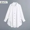 Zevity femmes mode boutons dorés blanc blouse blouse dames à manches longues chemise d'affaires chic femininas blusas hauts LS7218 210603