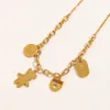 Never Fading 18K Gold Plated Brand Designer Letter Bear Pendant Necklaces Pretty Crystal Rhinestone Stainless Steel Choker Necklace Chain Jewelry Accessories