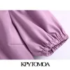 kpytomoa女性シックなファッション弾性トリムフェイクレザーミニドレスビンテージパフスリーブボタンアップメスドレスMujer 210303