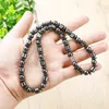 Round Beads Black Stone Choker Necklace Natural Hematite Elastic Magnetic Magnet Therapy Necklaces Bracelets Men Jewelry Sports Health