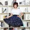Kawaii Mori Dziewczyna Krótka Spódnica Słodka Navy Blue Starry Night Drukowana Spódnica łyżwiarki dla kobiet 210309
