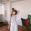 플러스 사이즈 여름 드레스 소녀 Boho 파티 쉬폰 여성 빈티지 드레스 보라색 인쇄 짧은 소매 여성 드레스 robe vestido 210522