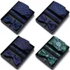 Bow Ties Fashion Factory Sale merk Wedding Present Tie Pocket Pocket Squares Cufflink Set Strekvakbox Gray Men Fit Business