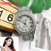 남성 여성 연인 시계 40mm 스테인레스 스틸 디자이너 시계 Shinning Diamonds Full Iced Out Watches 일본 쿼츠 무브먼트 스포츠 손목 시계 팔찌