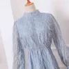 Höst Blå Tassel Klänning Kvinna Långärmad O Neck Hög Midja Casual Party Maxi Kvinna Elegant Vestido 210603