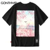 Gonthwid 자연 꽃 풍경 인쇄 Streetwear Tshirts Hip Haw Harajuku 캐주얼 탑스 티셔츠 남성 패션 짧은 소매 셔츠 210225