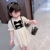 Girls Short Sleeve Lace Embroidery Dress for Kids Lovely Children Hallow Out Clothing Vestido Summer 210529