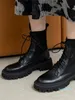 Botas mulheres sapatos de couro genuíno tornozelo espesso alto plataforma de salto alto redondo senhoras outono inverno preto