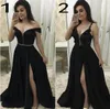 Dwa Style Czarny Linia Prom Dresses High Side Split Koronki Aplikacja Off Ramię Długość Formalna Sukienka Wieczór Wear Party Suknie Vestidos