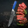 Set di coltelli da cucina Manico in resina blu Chef LNIFE Laser EAMASCUS Modello Mannaia Santoku in acciaio inossidabile giapponese Strumenti per affettare271n